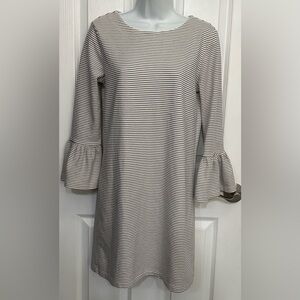 womens J Crew black/white striped shift dress w/ bell sleeves - sz S